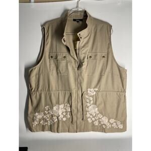 Andree by Unit Tan Floral Embroidered Zip Up Vest Cinch Waist Size 3X NEW